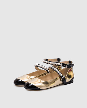 Mach&Mach Golden leather ballet flats with beads S0831010SPE