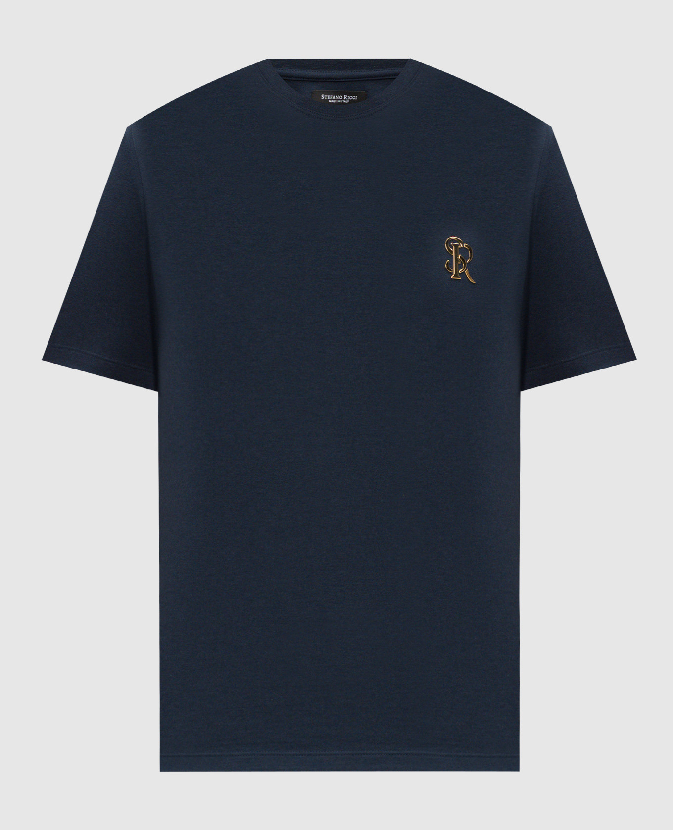 

Blue t-shirt with metallic logo Stefano Ricci, Синий