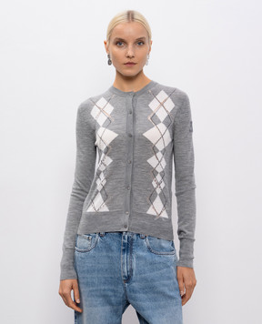 Ermanno Scervino Gray wool cardigan with geometric pattern D475N317FYJ