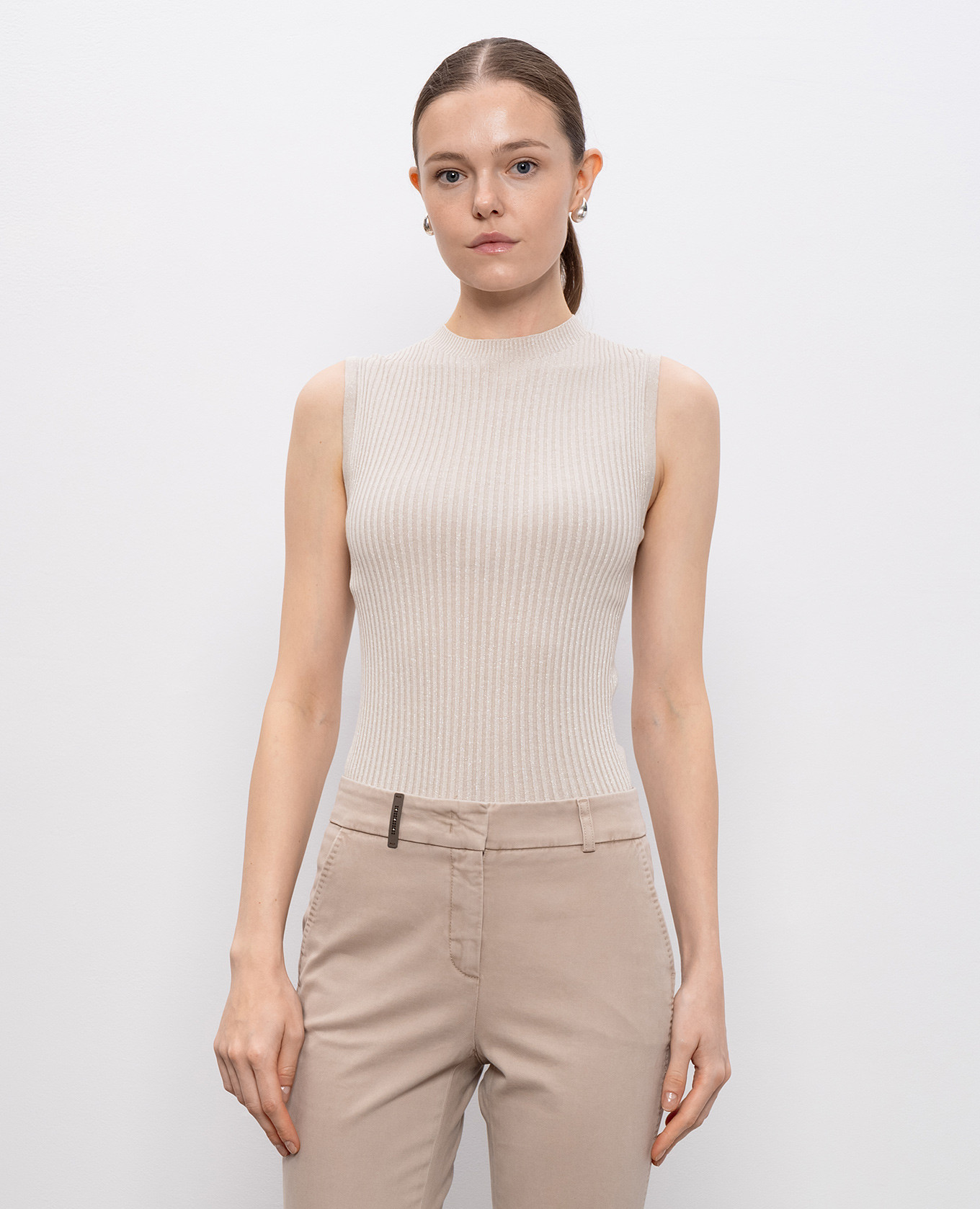 

Beige ribbed top with lurex Peserico