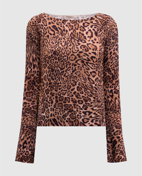 Twinset Brown wool jumper with animal print 252TP3600