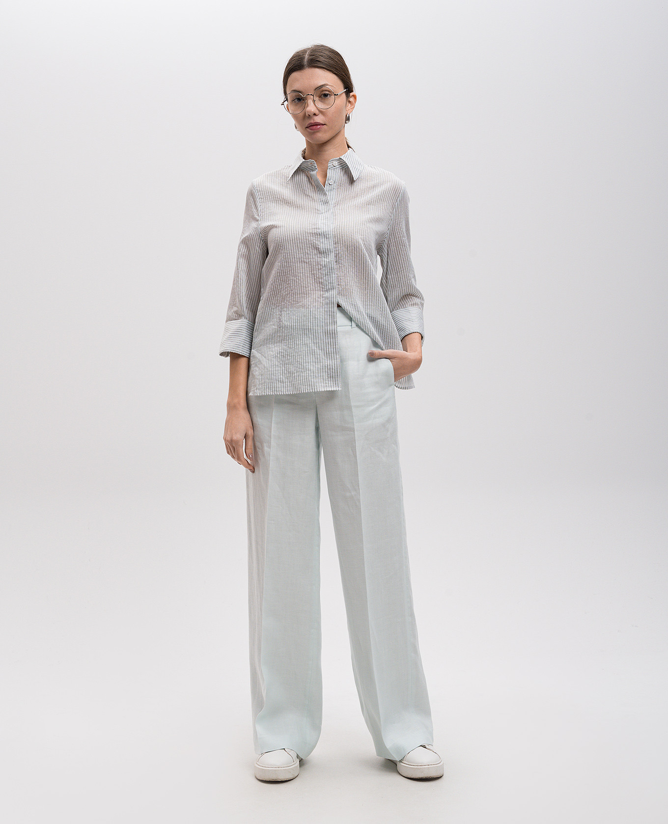 

White blouse with striped silk Peserico