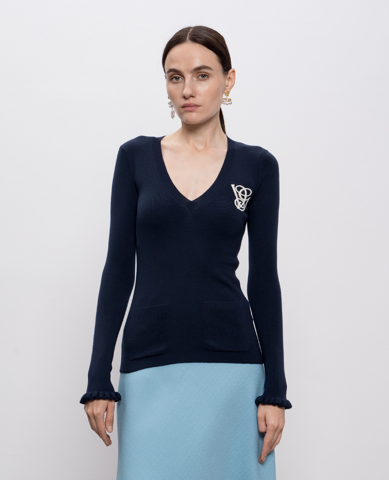 Blue wool pullover with embroidery Valentino 2