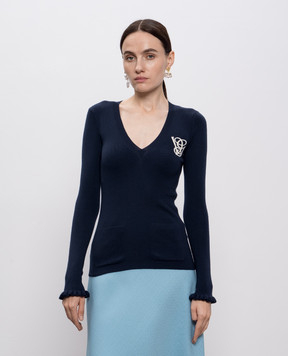 Valentino Blue wool pullover with embroidery 7B3KC67I9H7