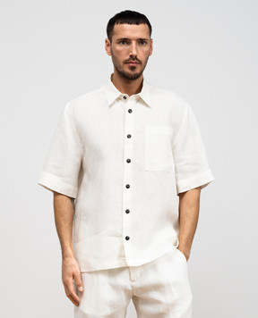 Cashmere&Whiskey White linen shirt with short sleeves 0335900195