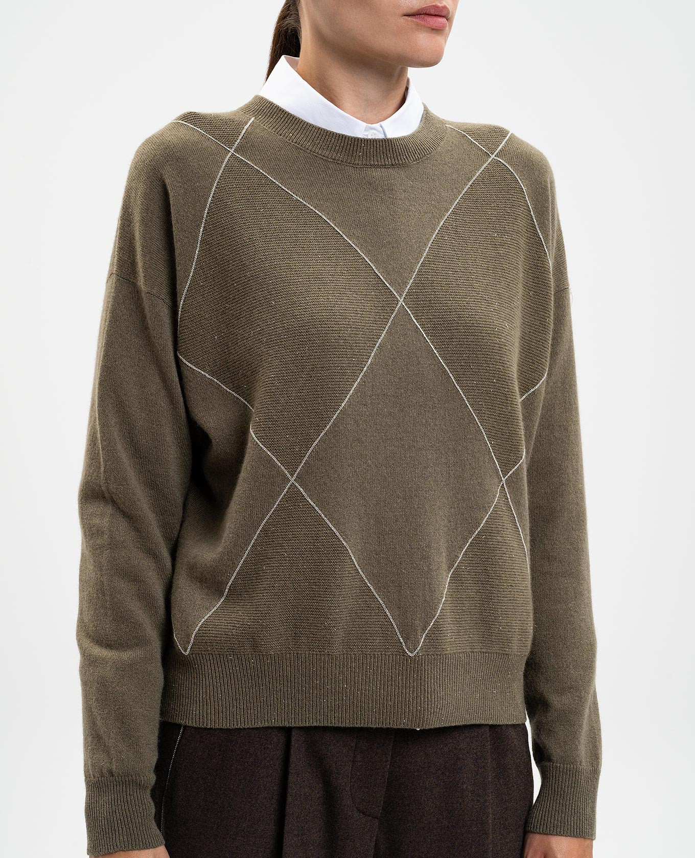 

Green wool, silk and cashmere jumper with monil chain Peserico