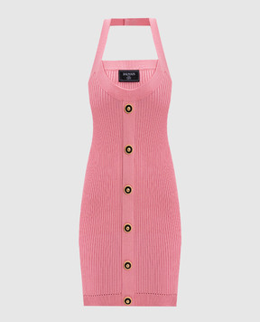 Balmain Pink ribbed mini dress with logo patch EF1R4023KI10