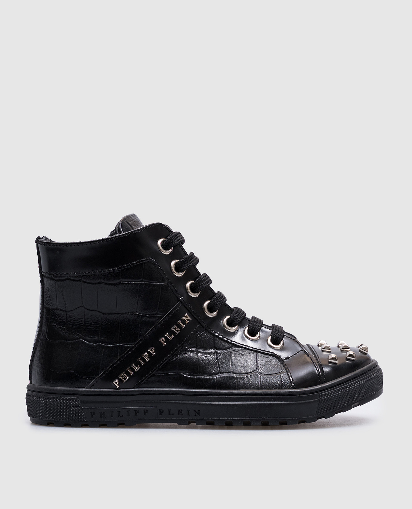 

Children's black leather sneakers with metal logo Philipp Plein
