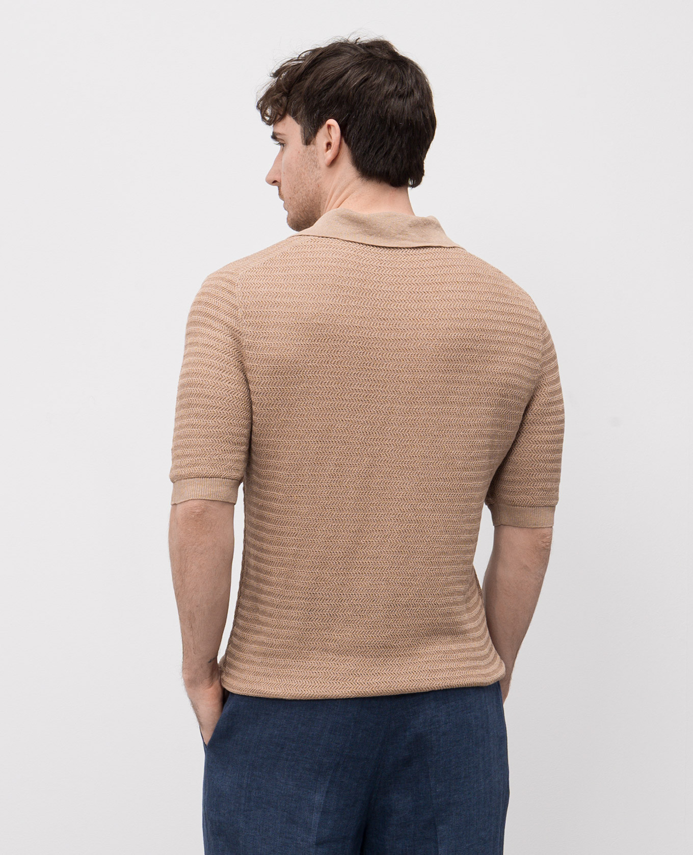 

Beige polo shirt with linen pattern Peserico