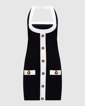 Balmain Black mini sheath dress with branded rivets EF1R2390KH99