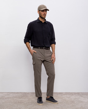 Stefano Ricci Black linen shirt with embroidered monogram logo MC007893BX2922