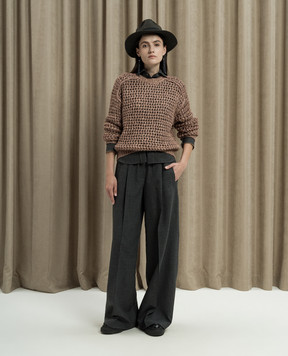 Brunello Cucinelli Brown openwork sweater with silk and linen with sequins MEA360400P