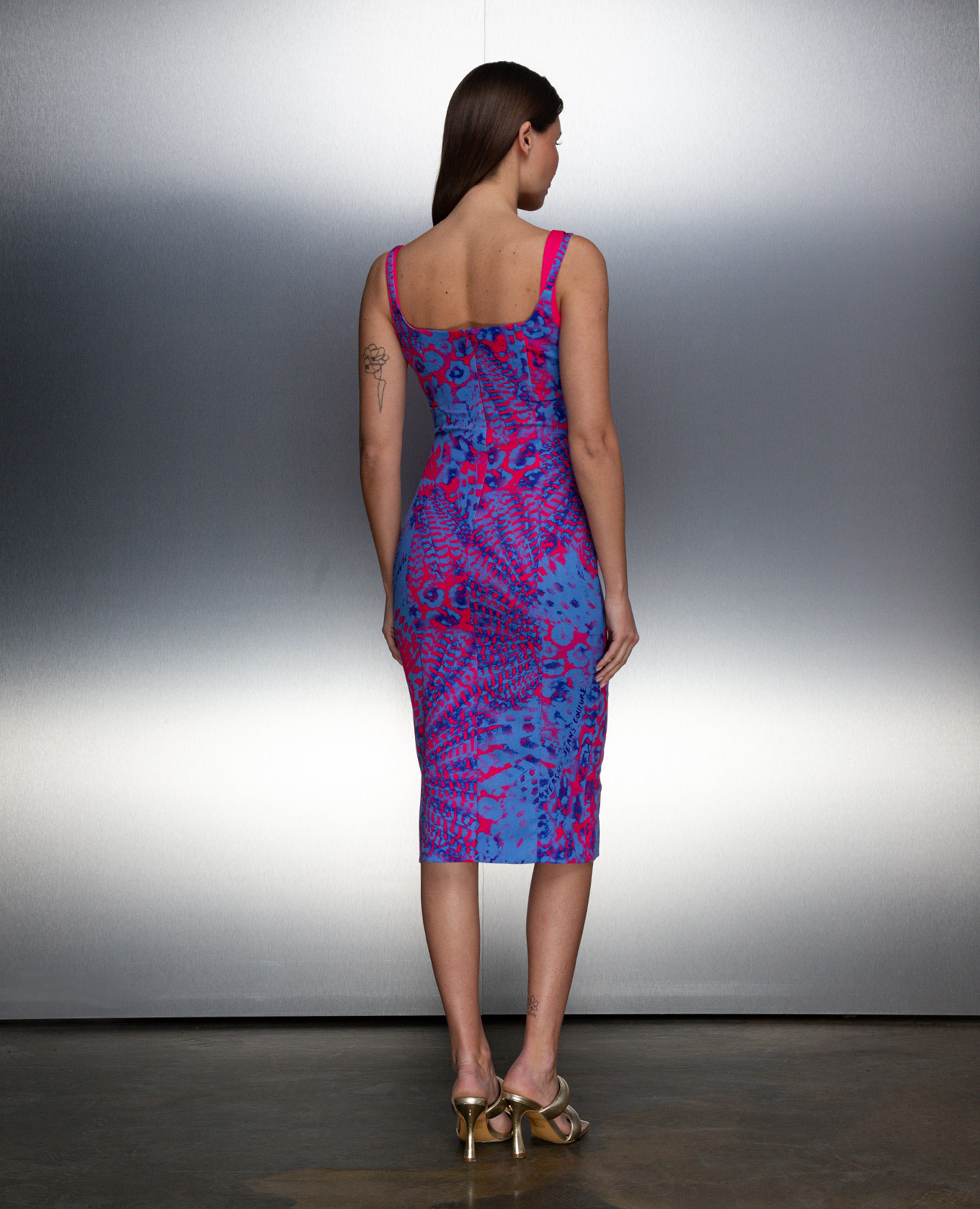 

Blue midi dress in Animalier branded print Versace Jeans Couture, Light blue