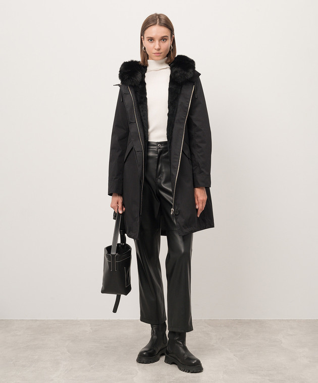 Yves Salomon Army - Black parka with removable down lining with