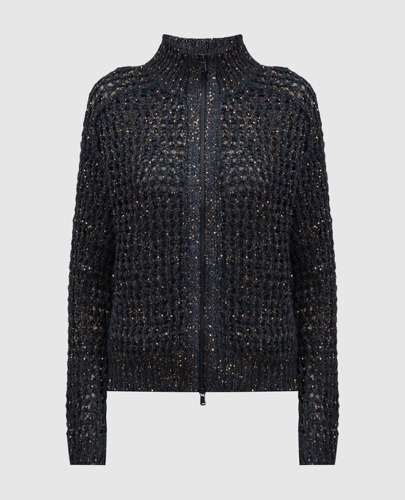 

Blue openwork cardigan in silk and linen with sequins Brunello Cucinelli