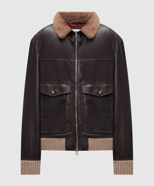 Brunello Cucinelli - Brown leather jacket with fur MPRGG2008