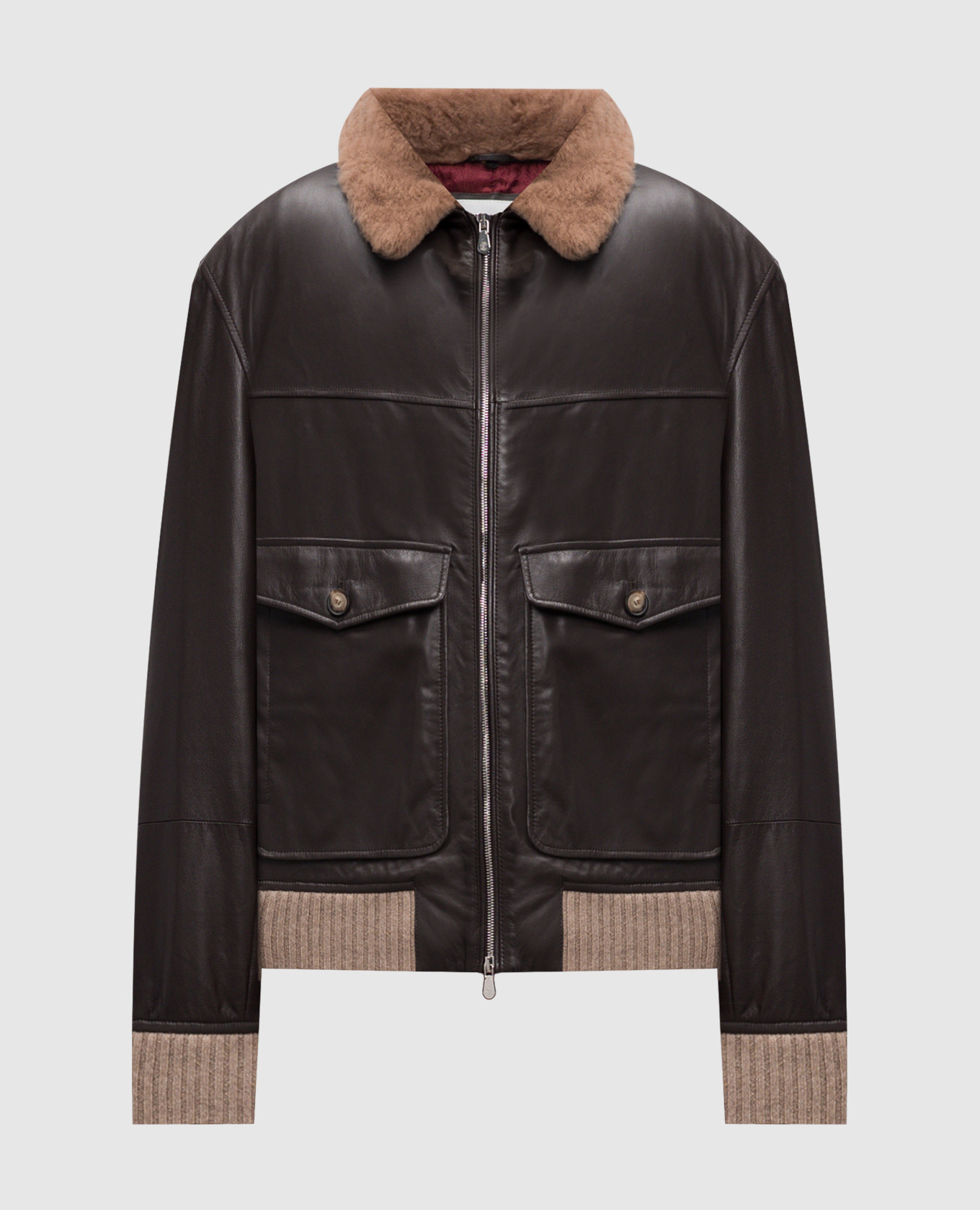 

Brown leather jacket with fur Brunello Cucinelli