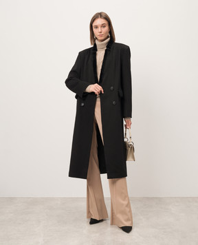 Simonetta Ravizza Black double-breasted ERCOLE coat in wool with shearling F04CO144T1H15