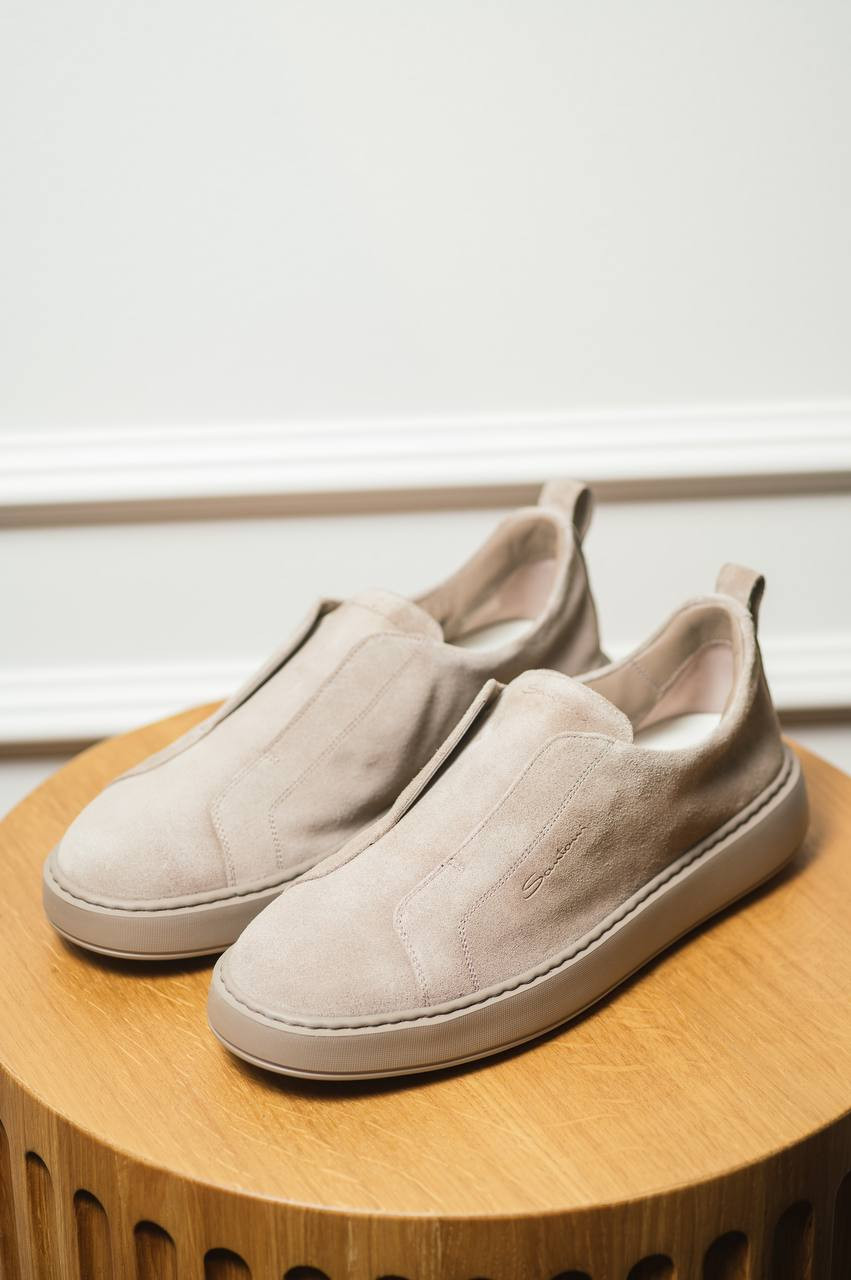 

Beige suede slip-ons with logo Santoni
