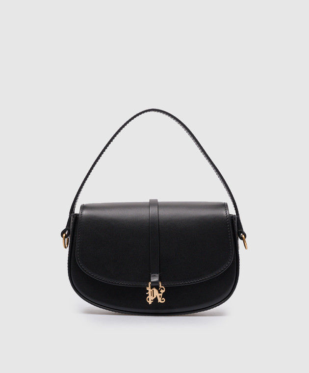 Palm Angels - Black leather LOCKBAG saddle bag with metal logo
