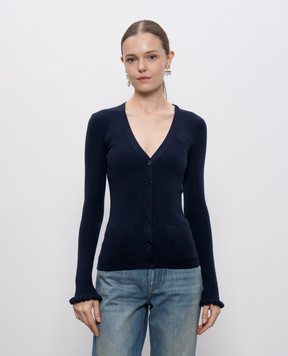 Valentino Blue wool cardigan with logo monogram 7B3KA12M9H7