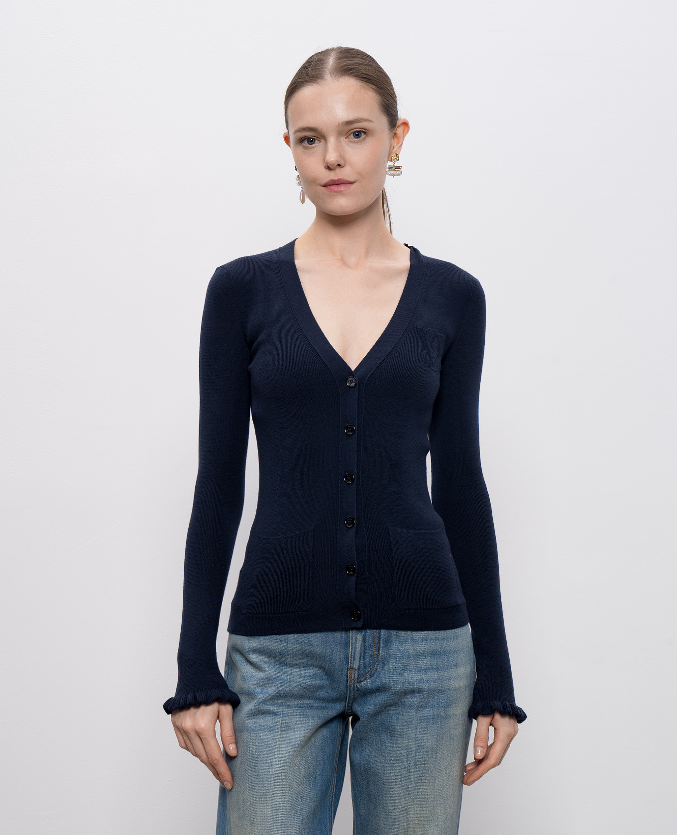 

Blue wool cardigan with logo monogram Valentino