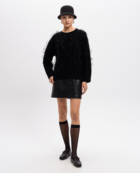 Valentino Black wool sweater with ruffles 5B0KC60L8WH