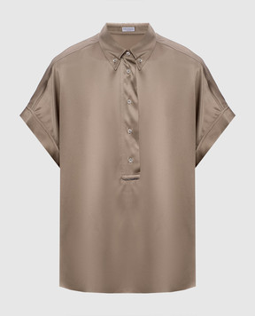Brunello Cucinelli Beige silk top with monil chain M0C59RA915
