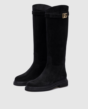 Dolce&Gabbana Black suede boots with metallic DG logo CU1141AS915