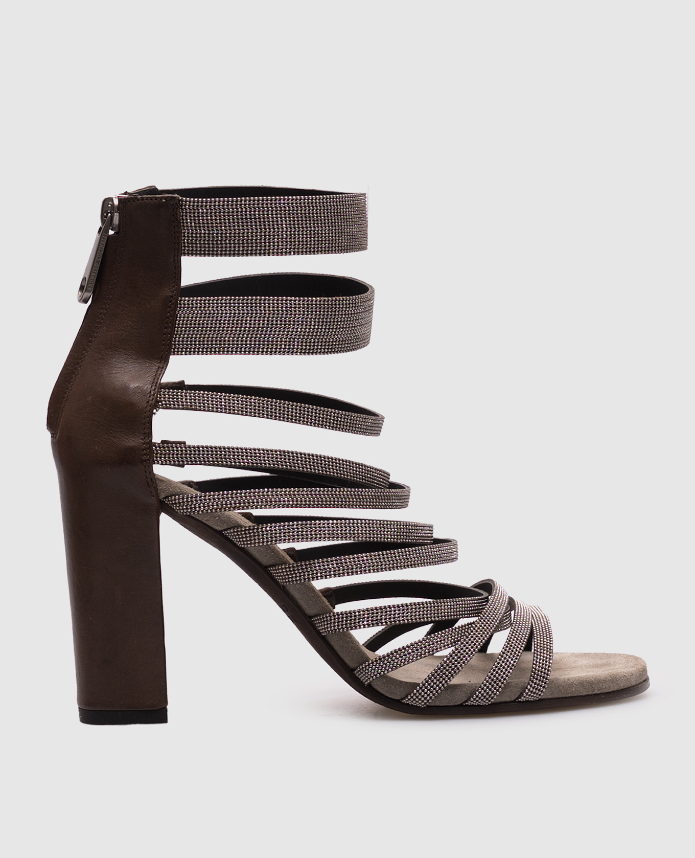 

Brown leather sandals with a monil chain Brunello Cucinelli