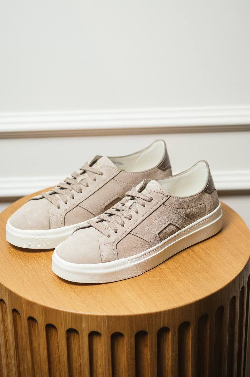 

Beige suede sneakers with logo Santoni