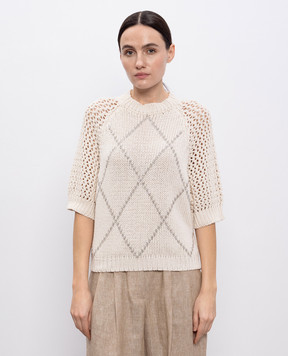 Peserico Beige short-sleeved sweater with monil chain E99960F03R09276
