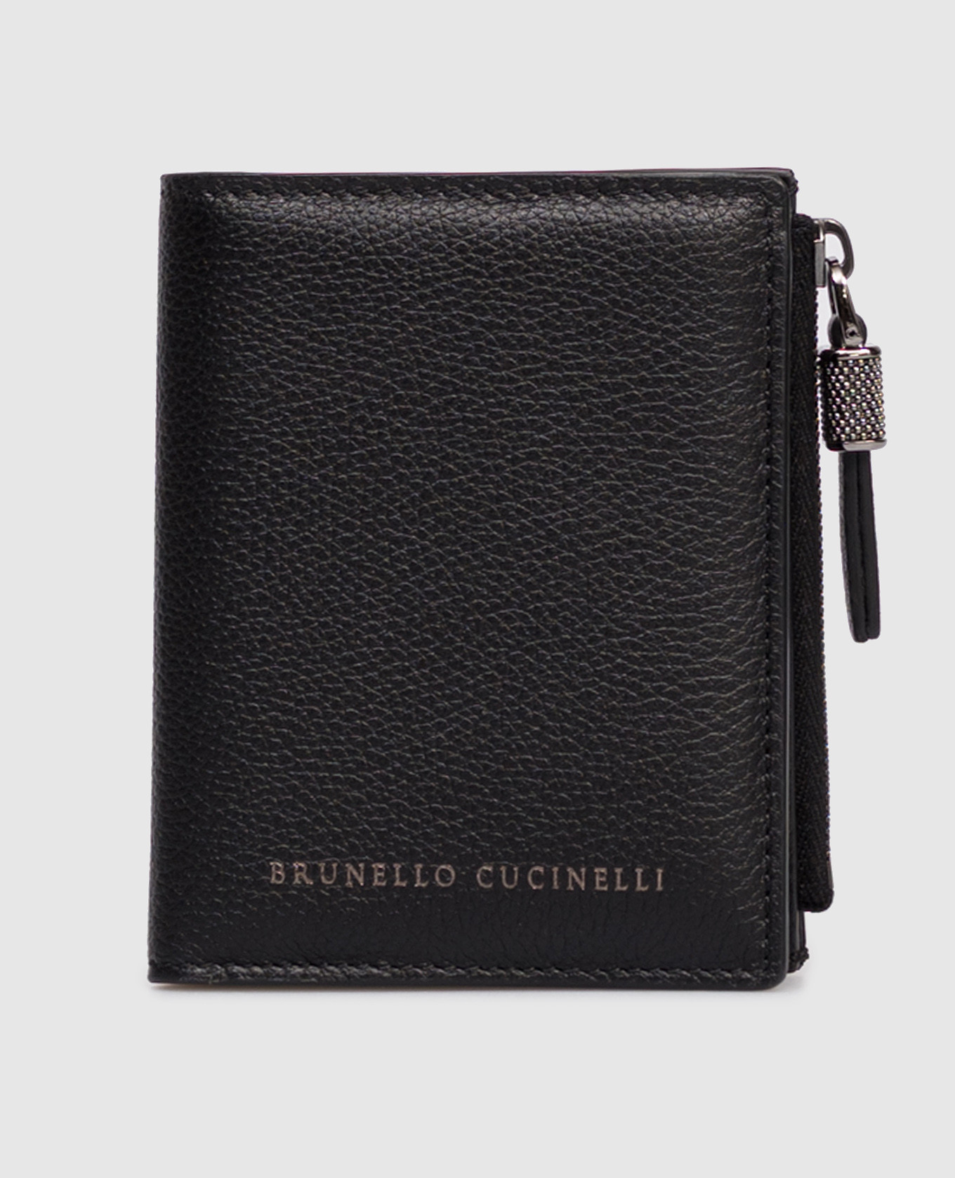 Black leather wallet with logo Brunello Cucinelli