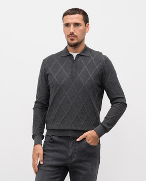 Stefano Ricci Grey cashmere polo shirt with geometric pattern W505027P30W25306