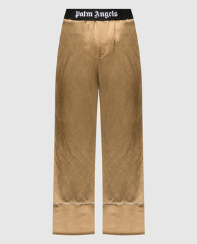 Palm Angels Brown linen trousers with logo PWCA117S24FAB0016110