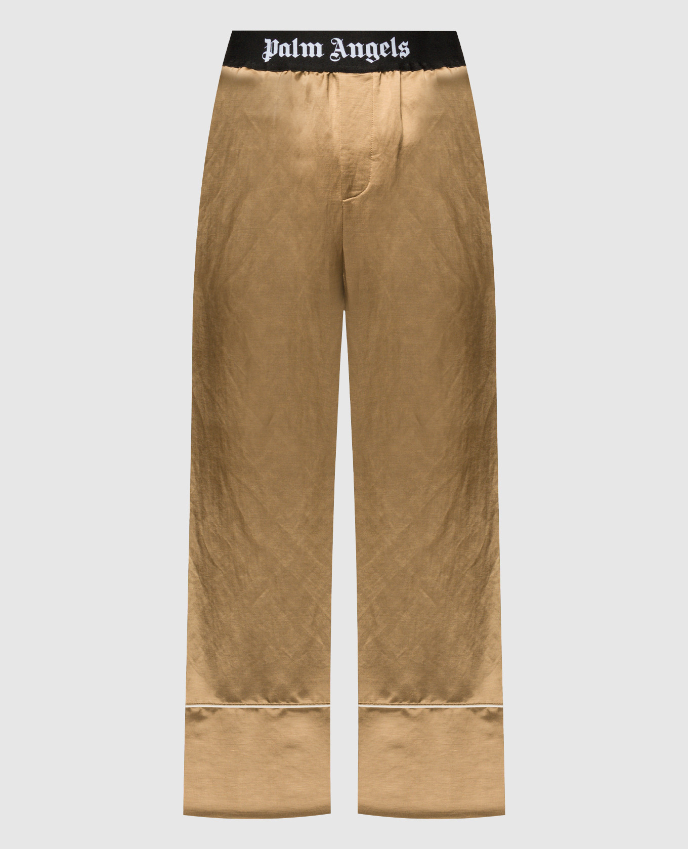 Brown linen trousers with logo palm angels