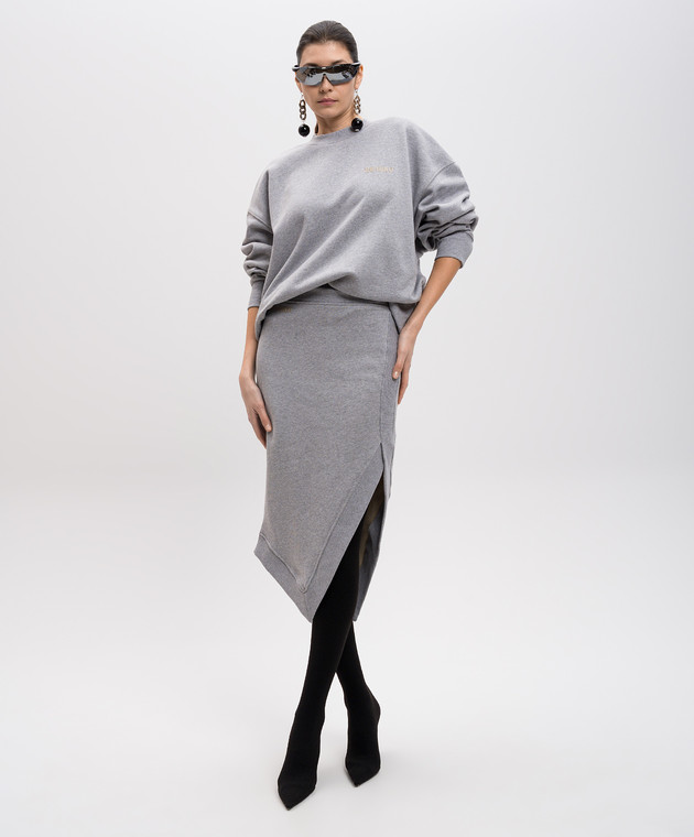 スカート THE ATTICO Woman Skirt Grey 250WCS00263JJF007AA 876 The Attico - Gray asymmetric skirt with logo