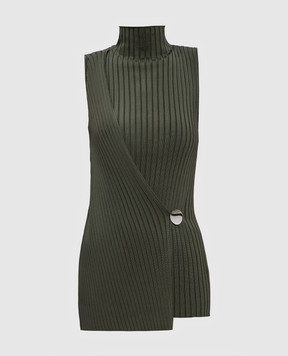 Jil Sander Green top with logo engraved metal brooch J02NC0222J18313