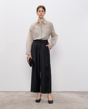 Peserico Gray wool pants with monil chain P04151D03359