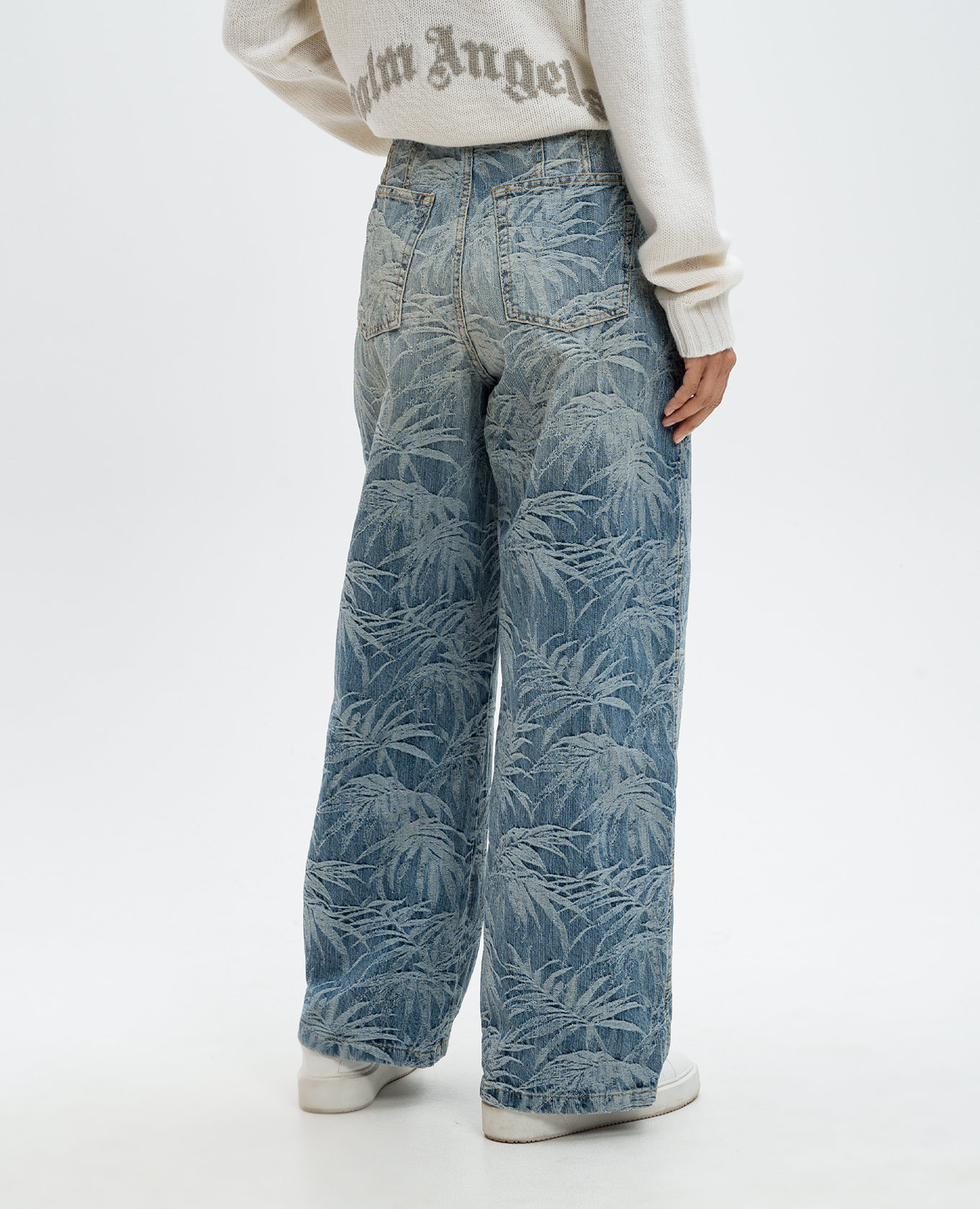Blue jeans in a branded woven pattern with a vintage effect Palm Angels 4