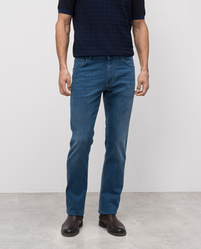 Stefano Ricci Blue jeans with leather logo patch MST51B3040T0043