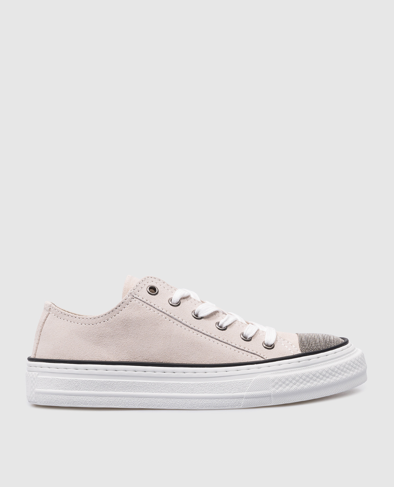 Beige monil chain logo suede sneakers brunello cucinelli