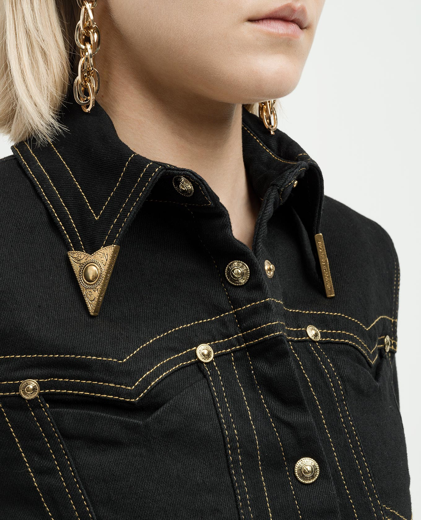 

Black denim jacket with logo Versace Jeans Couture