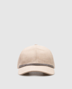 Brunello Cucinelli Berretto in lino beige con catena monil MCAP91003