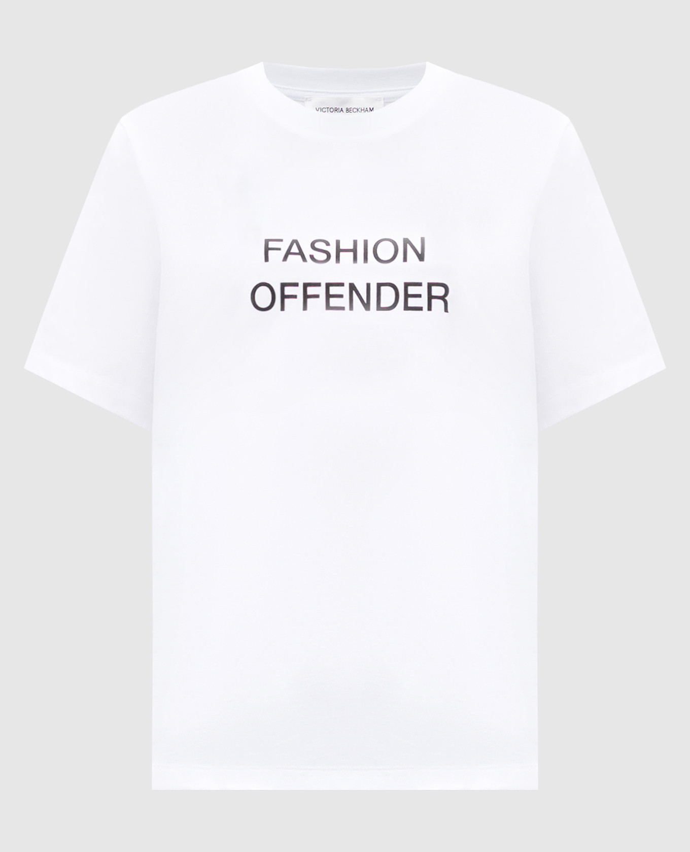 

White t-shirt with a print of the inscription Fashion Offender Victoria Beckham