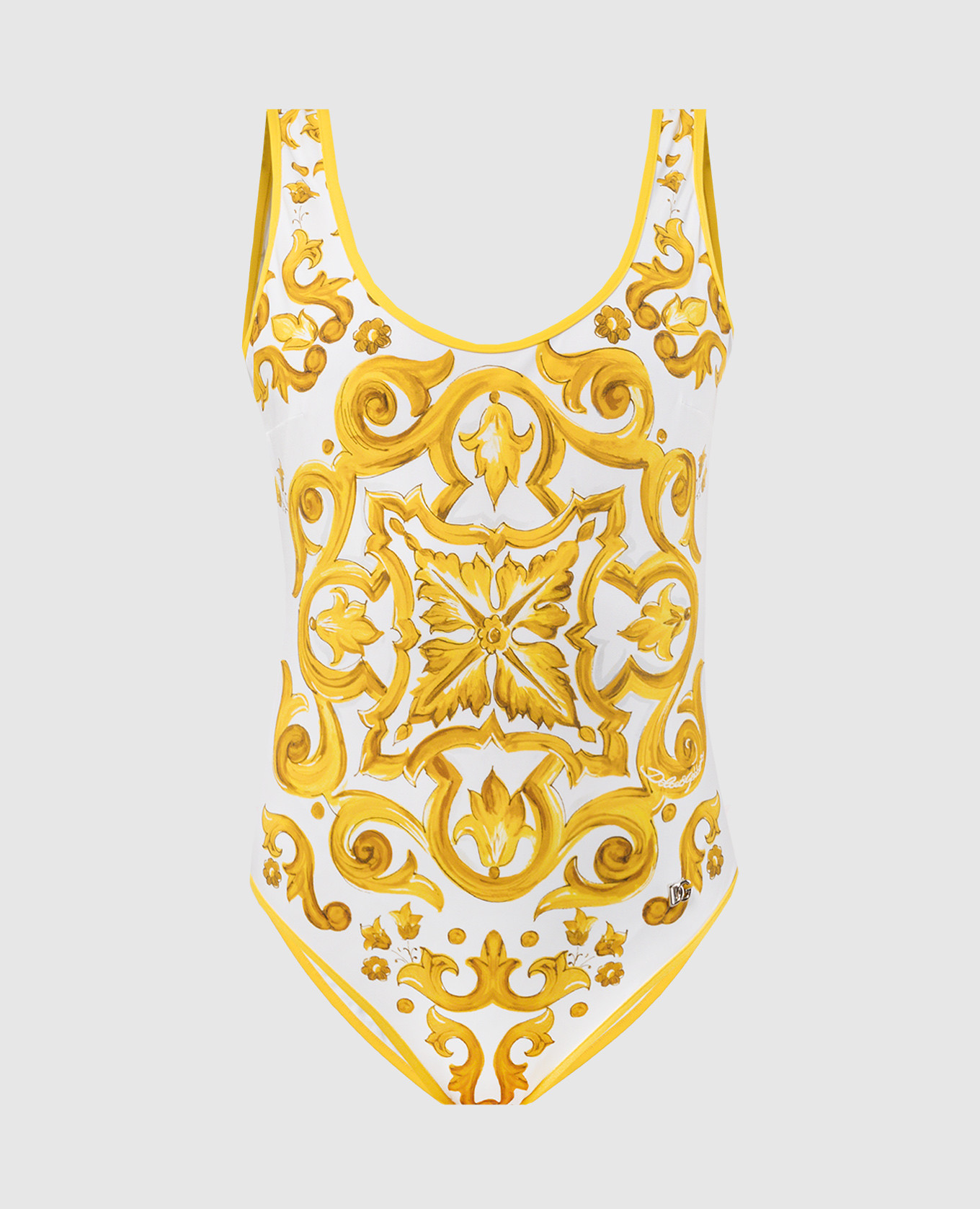 White swimsuit in majolica print with dg logo dolce&gabbana