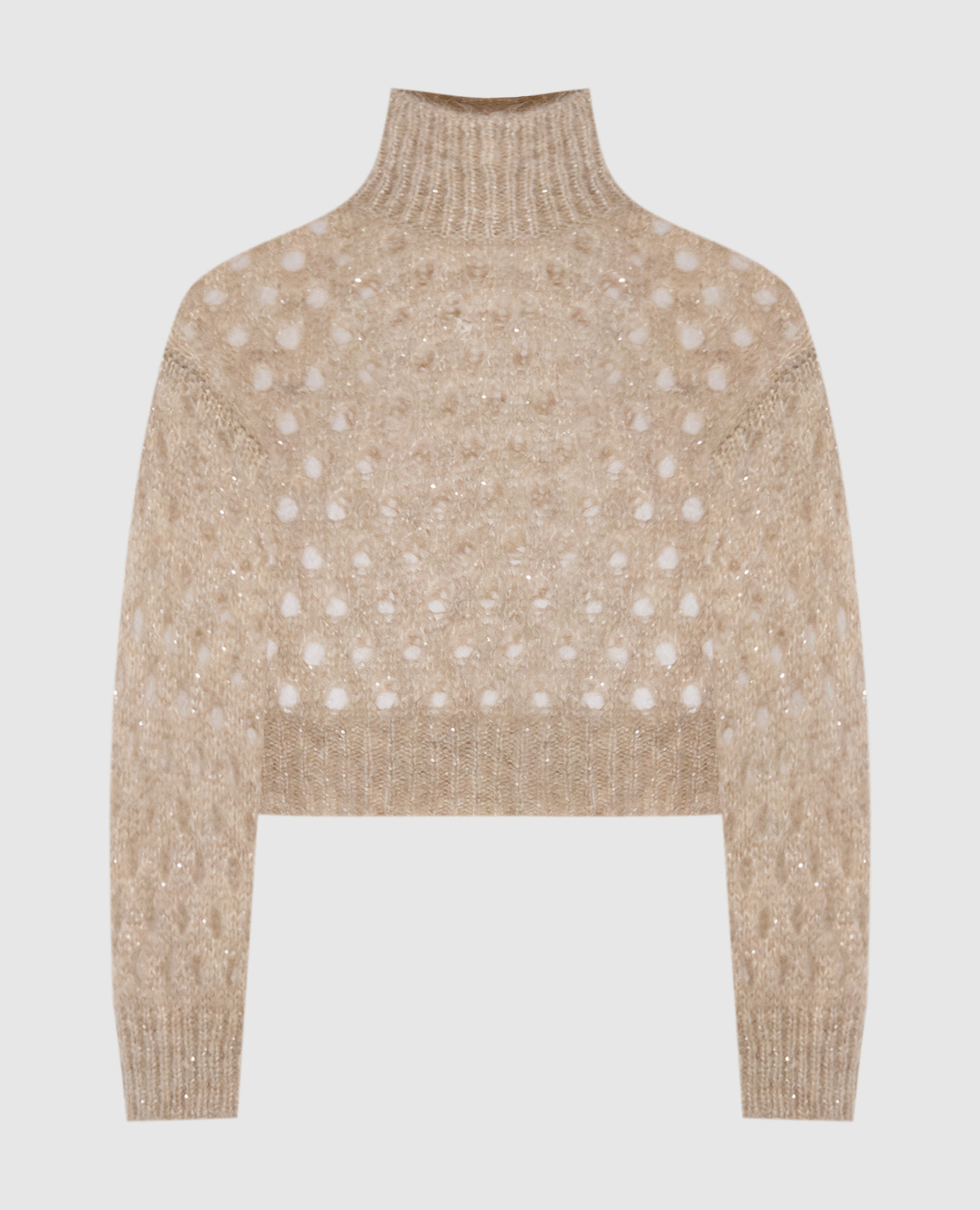 Beige openwork sweater with wool Brunello Cucinelli