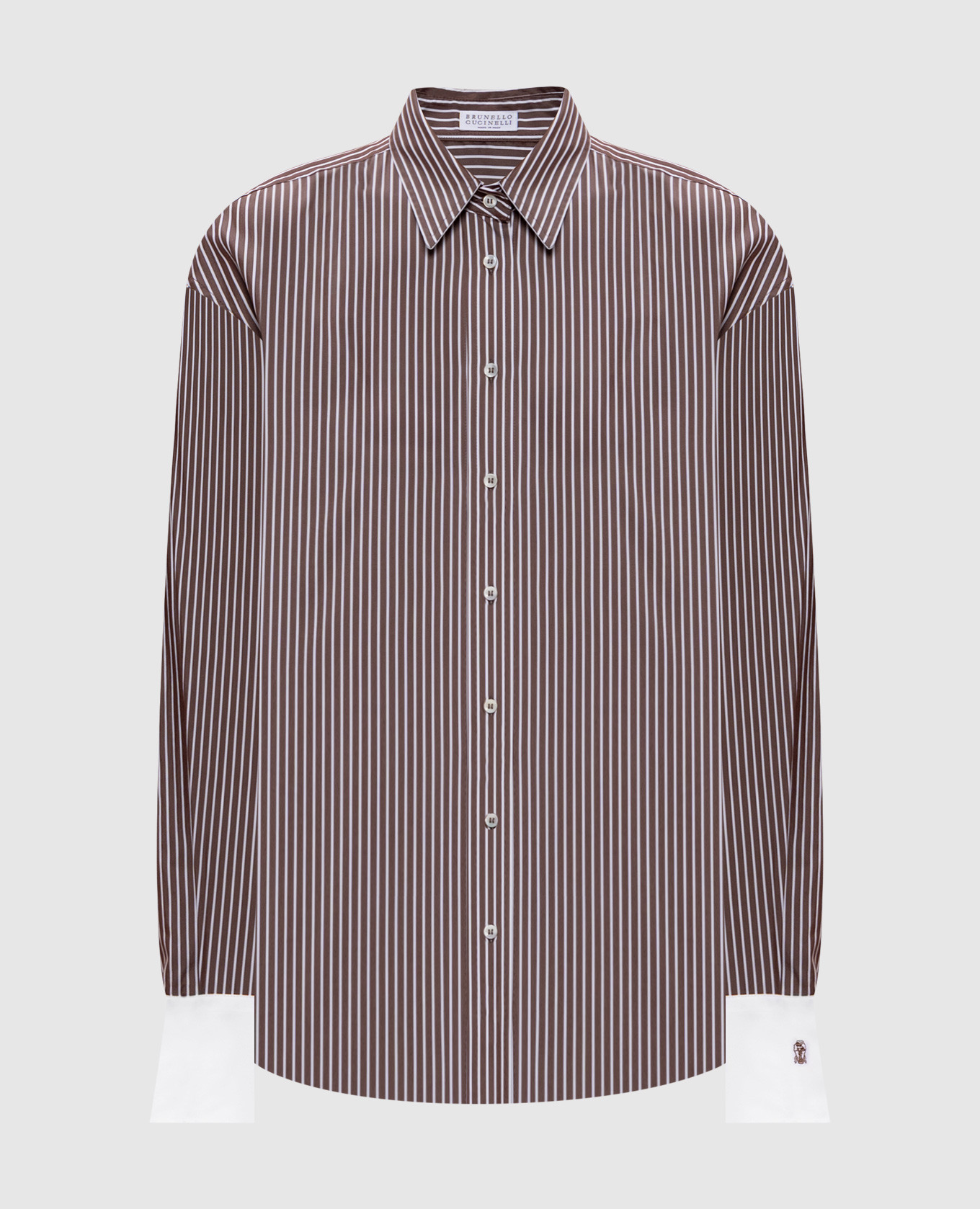 Brown striped silk shirt with monil chain Brunello Cucinelli