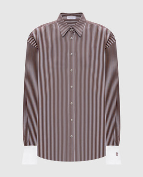 Brunello Cucinelli Brown striped silk shirt with monil chain MA794NM116