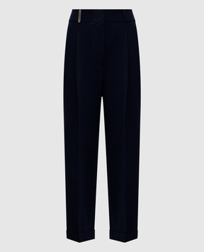 Peserico Blue wool pants with brand patch A04579D00668
